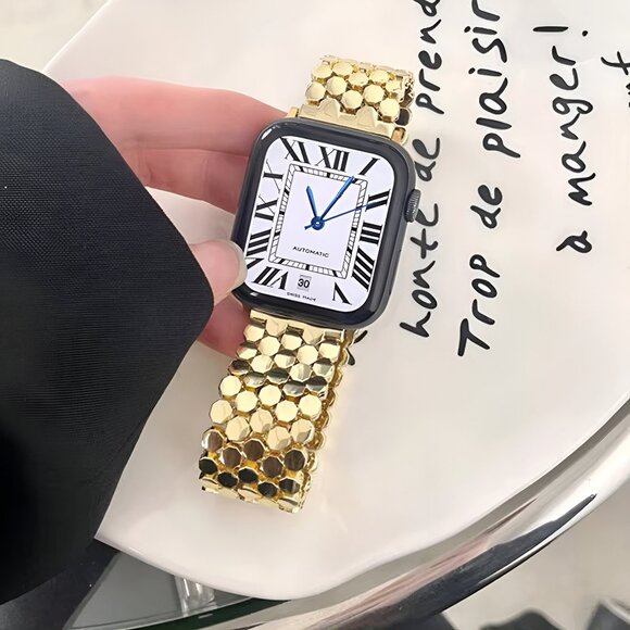 Apple Watch Band Adjustable Stylish Strap Silver Stainless Watch Band - Gold - Picture 7 of 9